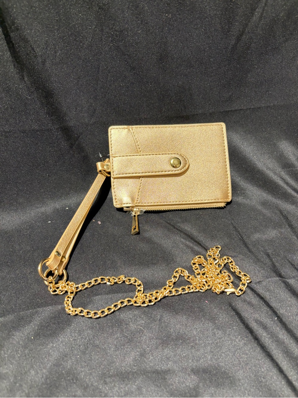 Chico's Gold Metallic Wristlet Card Holder with Chain Strap